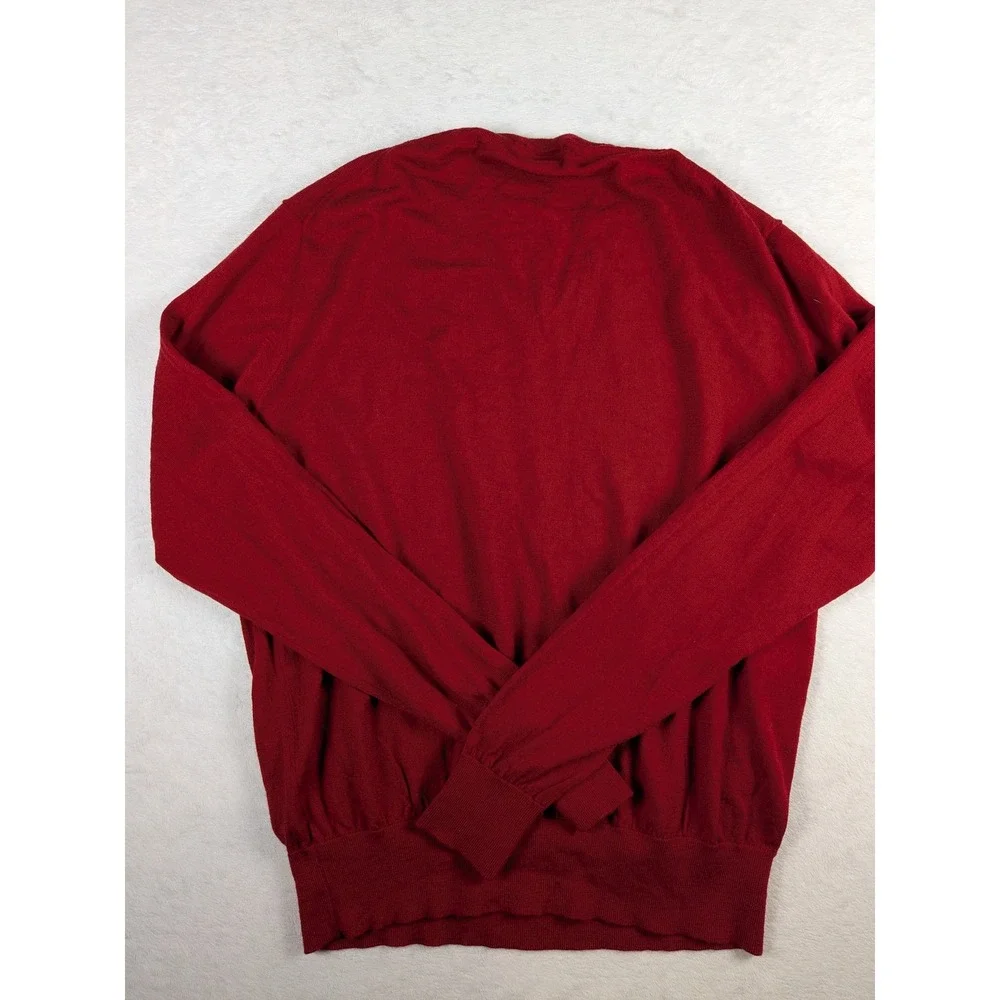 Polo Ralph Lauren‎ Mens Red V Neck Long Sleeve Merino Wool Sweater XL READ